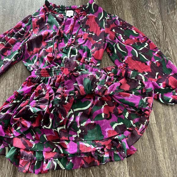 Misa Los Angeles Lorena Dress Holiday Sparkle Small Long Sleeve Tiered‎ Mini EUC - Picture 10 of 16